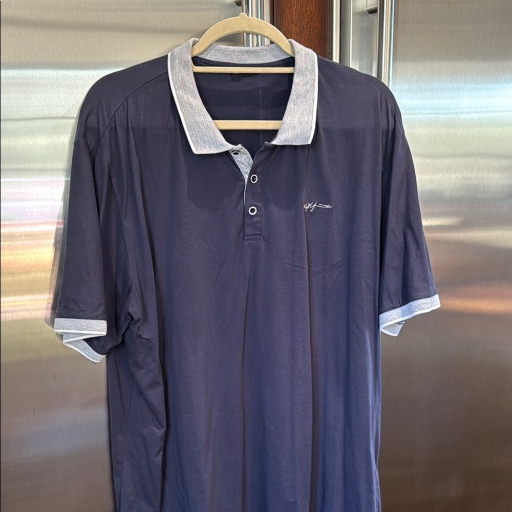 Yoji Yamamoto Gray and Blue Polo Shirt with Classic Design